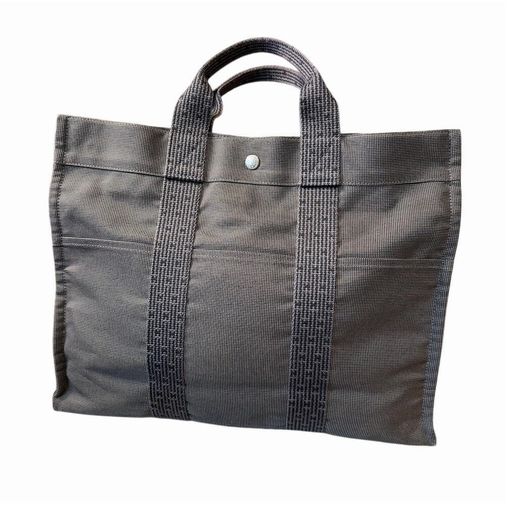 Hermès Grey Herline MM Tote Bag Medium Zip Top With Snaps - Picture 2 of 12